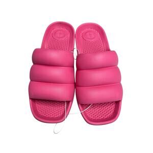 Totes Puffy Platform Slide Sandals Women 6 Magenta Pink Waterproof Pool Beach